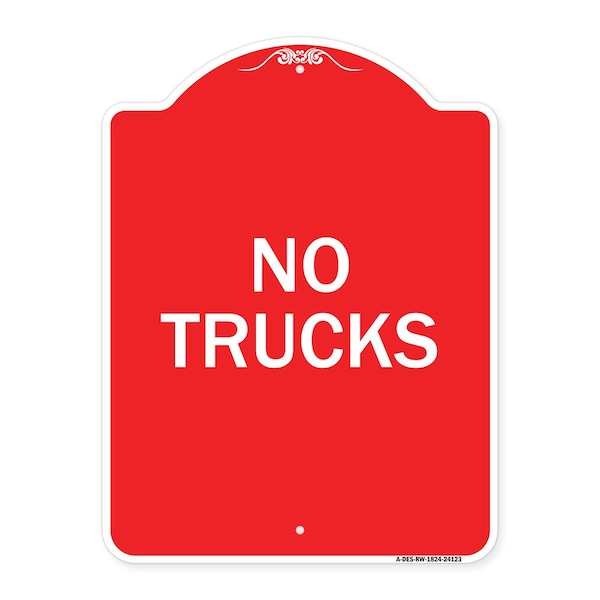 Designer Series Sign-Driveway Sign No Trucks, Red & White Aluminum Sign, 18" x 24", RW-1824-24123